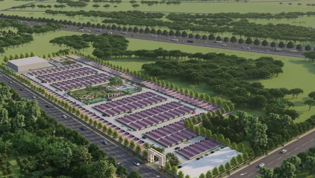 Layout of the plotted development with landscaped central greens